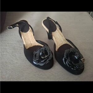 AUTHENTIC CHANEL Camellia COCO Wedge Sole Sandals, Size 38 RARE